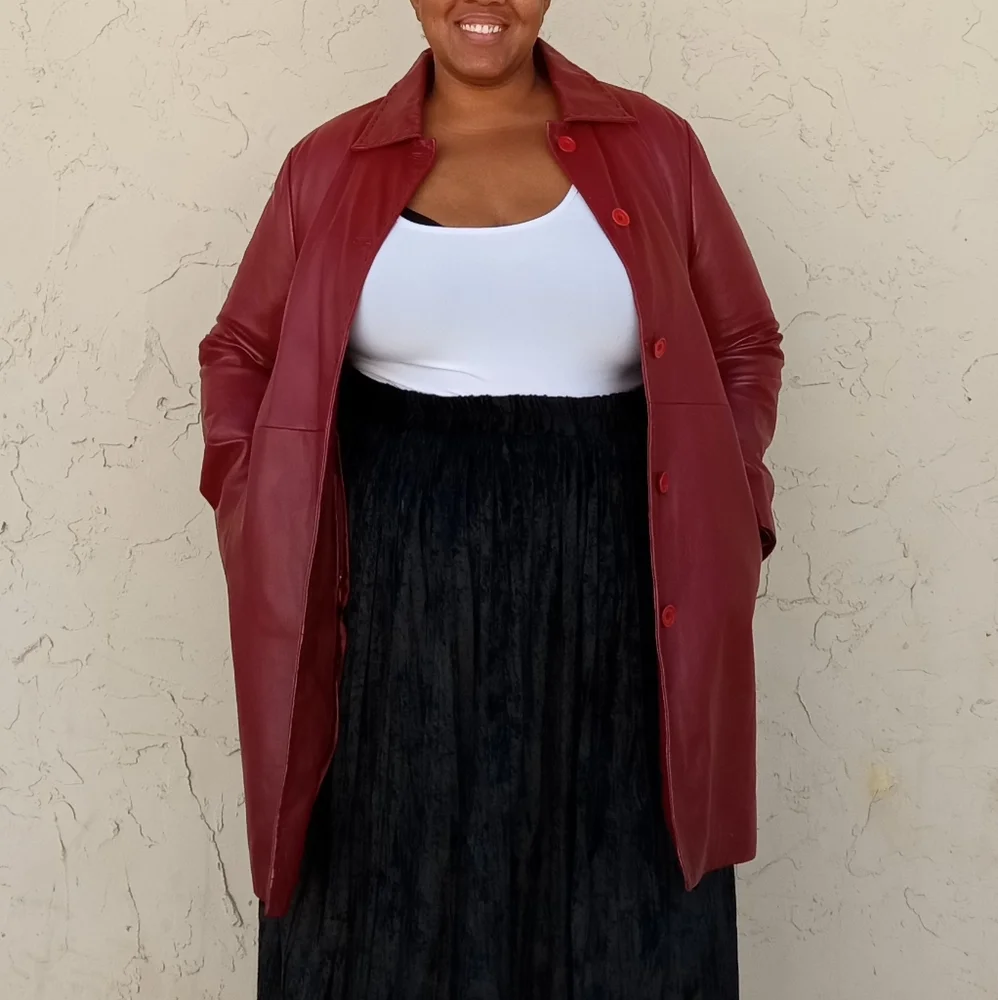 SOLD Vintage Brick Red Leather Coat - Picture 8 of 9